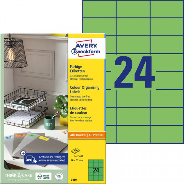 2400 AVERY® Zweckform Universal-Etiketten 3450 grün 70 x 37 mm