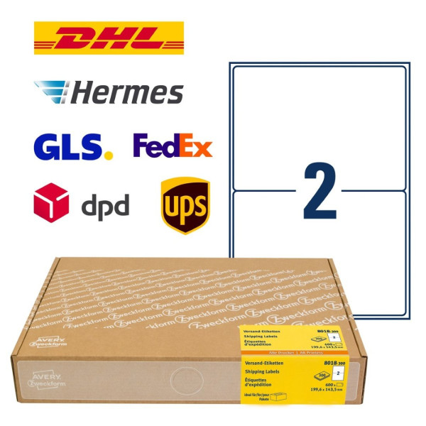600 AVERY® Zweckform Versand-Etiketten 8018-300 weiß 199,6 x 143,5 mm