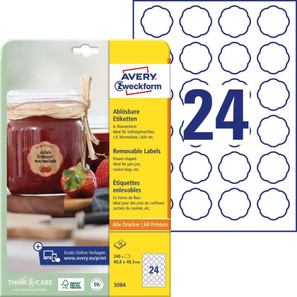 240 AVERY® Zweckform Universal-Etiketten 5084 weiß 40,8 x 40,3 mm