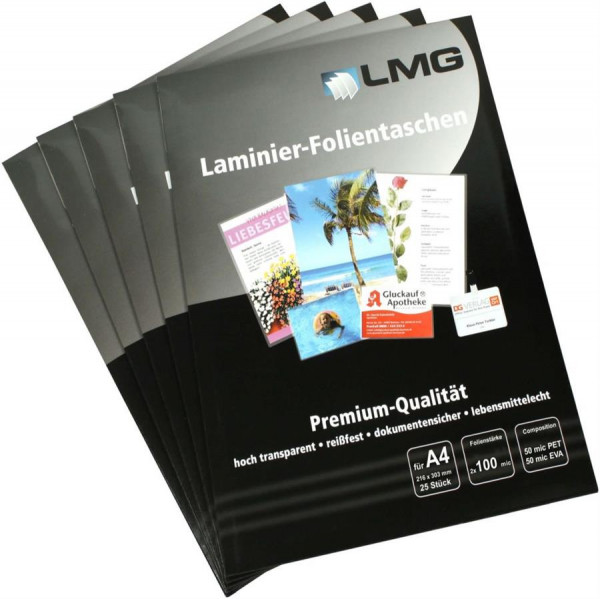 25 LMG Laminierfolien A4 glänzend 100 mic