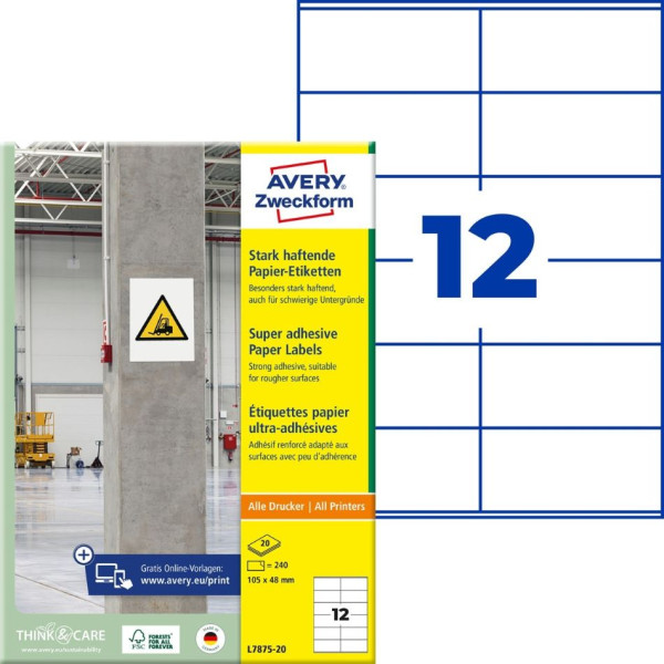 240 AVERY® Zweckform Power-Etiketten L7875-20 weiß 105 x 48 mm