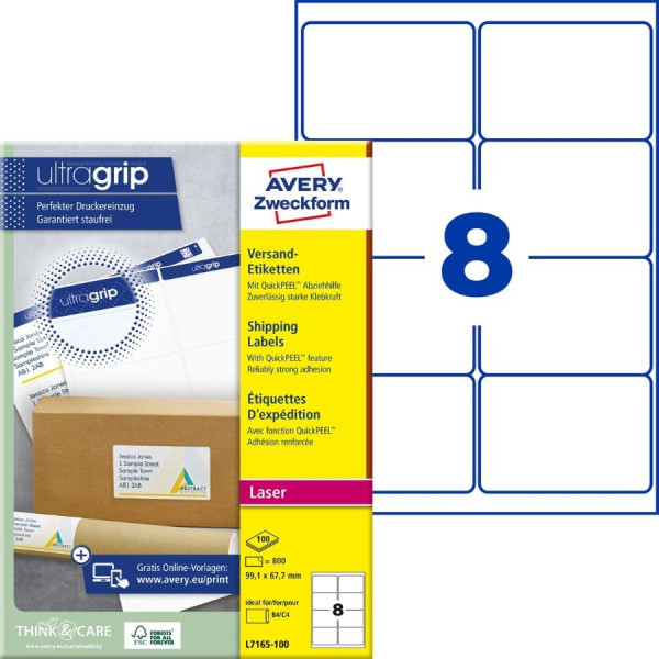 800 AVERY® Zweckform Versand-Etiketten L7165-100 weiß 99,1 x 67,7 mm