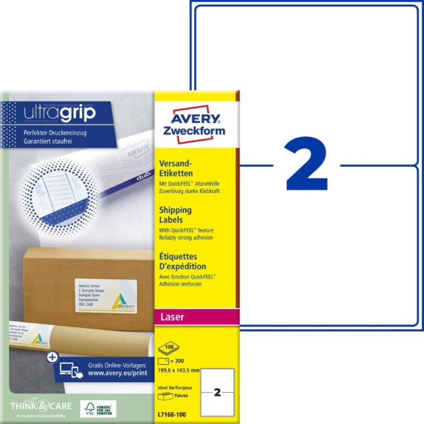 400 AVERY® Zweckform Versand-Etiketten L7169-100 weiß 99,1 x 139 mm
