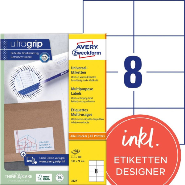 800 AVERY® Zweckform Universal-Etiketten 3427 weiß 105 x 74 mm