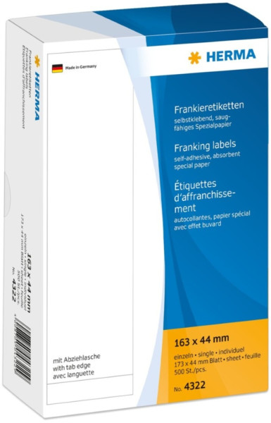 500 HERMA Frankieretiketten 4322 einzeln 163 x 44 mm weiß