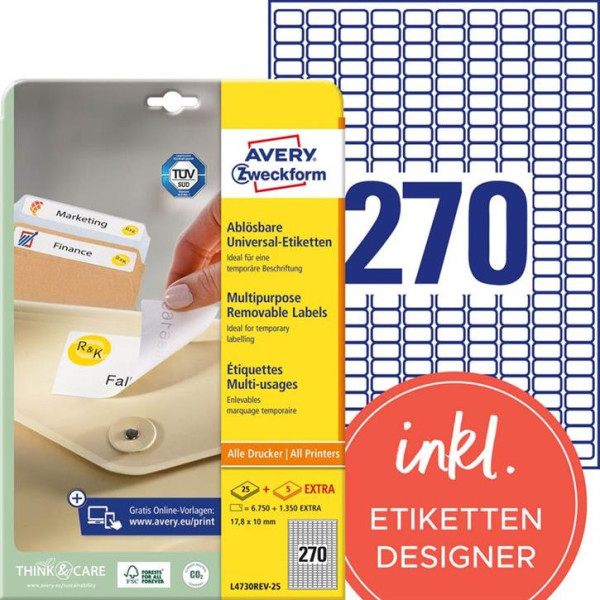 8100 AVERY® Zweckform Universal-Etiketten L4730REV-25 weiß 17,8 x 10 mm ablösbar