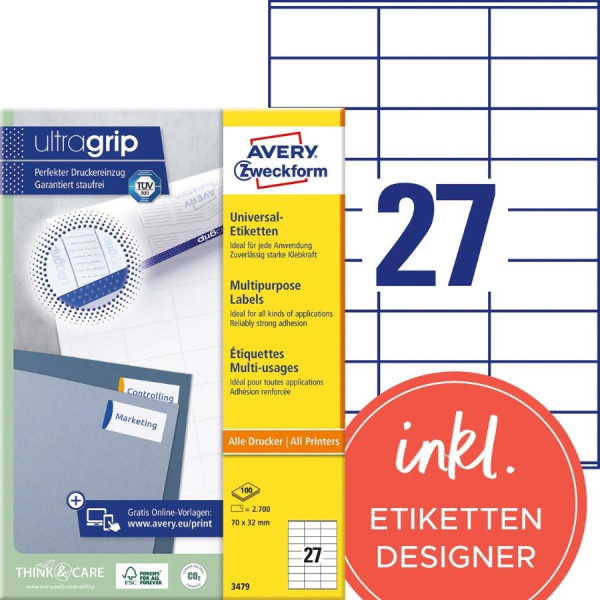 2700 AVERY® Zweckform Universal-Etiketten 3479 weiß 70 x 32 mm