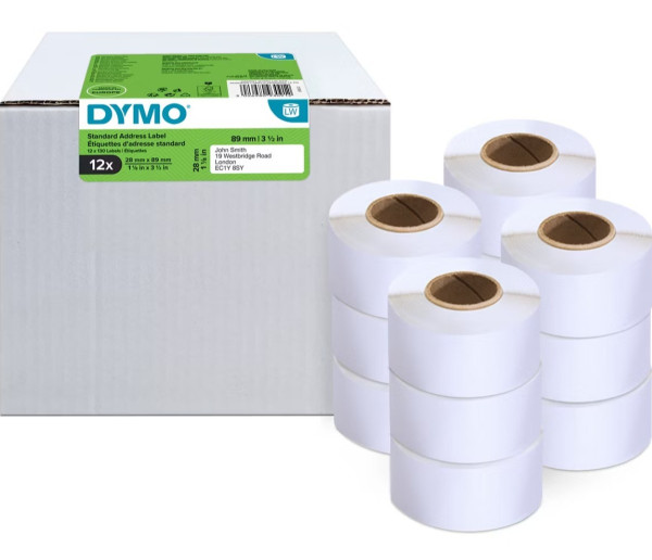 12x DYMO 2093091 Etikettenrollen S0722370 mit je 130 Einzeletiketten 28 x 89 mm weiß