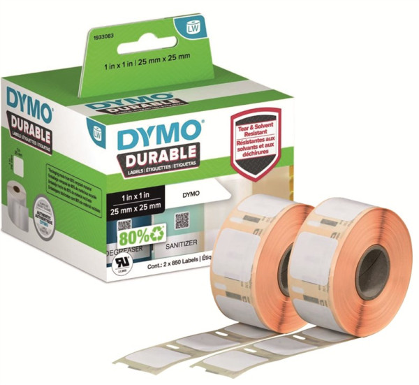 2x DYMO Hochleistungs-Etikettenrolle 1933083 mit je 850 Einzeletiketten 25 x 25 mm weiß