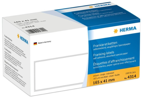 1000 HERMA Frankieretiketten 4314 einzeln 165 x 41 mm weiß
