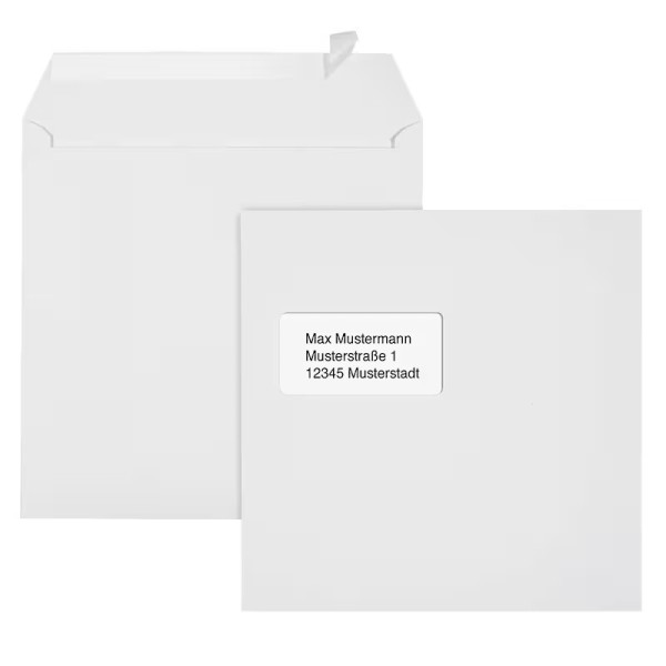 500 ÖKI Briefumschläge quadratisch mit Femster weiß 100 g/m² haftklebend