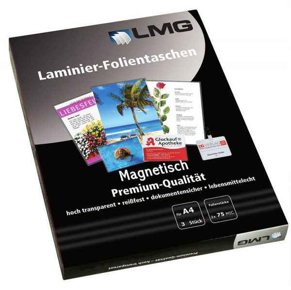 3 LMG Laminierfolien A4 glänzend magnetisch 75 mic