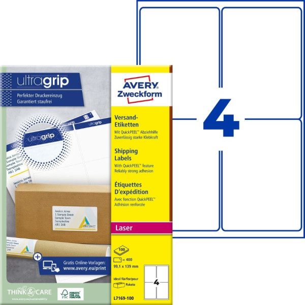 400 AVERY® Zweckform Versand-Etiketten L7169-100 weiß 99,1 x 139 mm