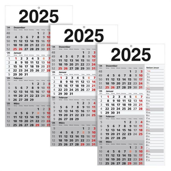 3x 4-Monats-Wandkalender mit Streifenplaner 2025