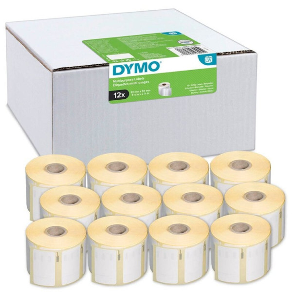 12x DYMO 2093095 Etiketterollen S0722540 mit je 1000 Einzeletiketten 57 x 32 mm weiß
