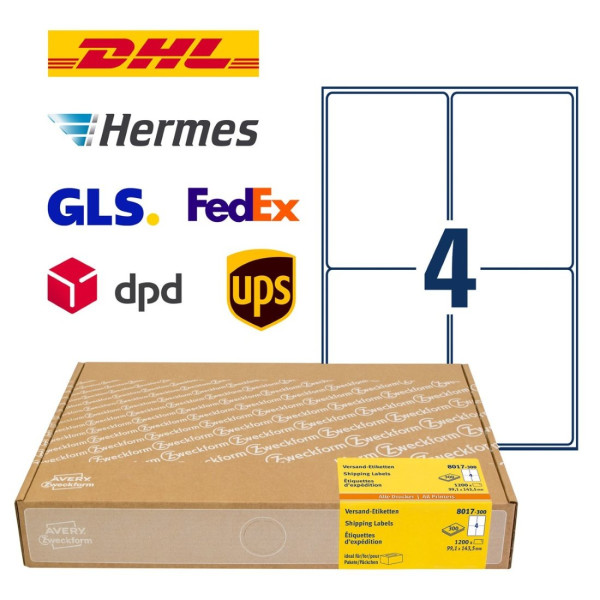 1200 AVERY® Zweckform Versand-Etiketten 8017-300 weiß 99,1 x 143,5 mm