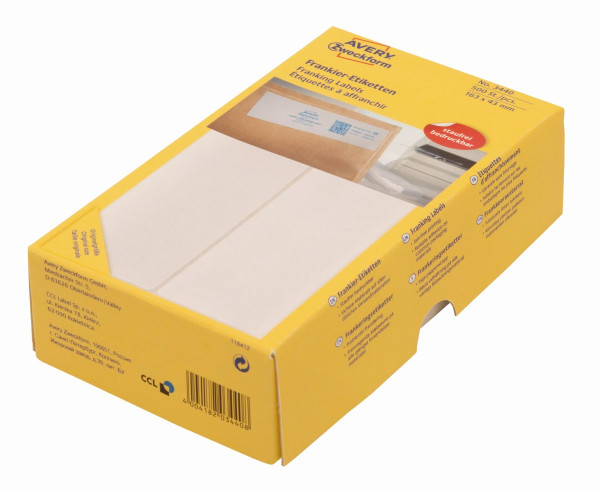 500 AVERY Zweckform Frankieretiketten 3441 weiß 128 x 38 mm