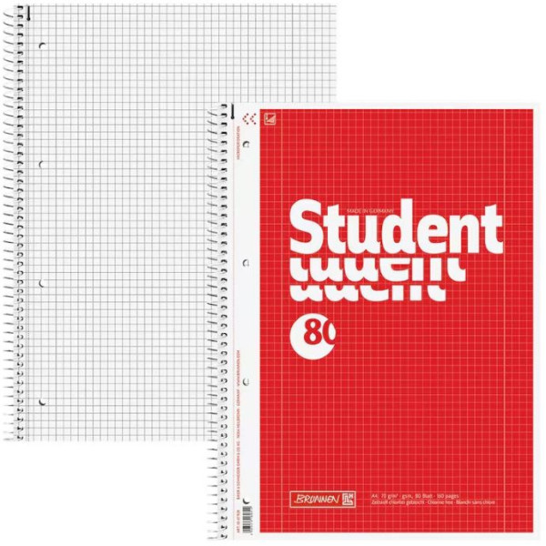 BRUNNEN Collegeblock Student 1067928 DIN A4 mit Innen- und Außenrand kariert