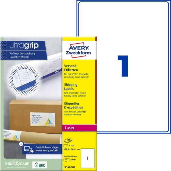 100 AVERY® Zweckform Versand-Etiketten L7167-100 weiß 199,6 x 289,1 mm