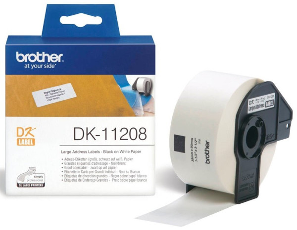 Brother Etikettenrolle DK-11208 mit 400 Einzeletiketten 38 x 90 mm weiß