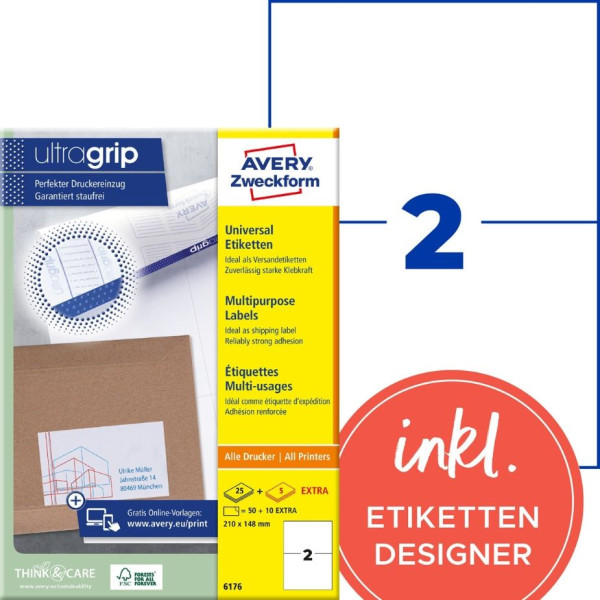 600 AVERY® Zweckform Versand-Etiketten 8026-300 weiß 210 x 148 mm