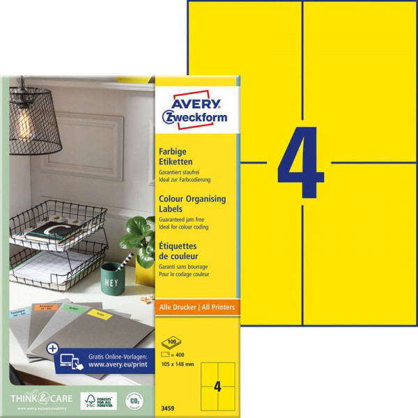 400 AVERY® Zweckform Universal-Etiketten 3459 gelb 105 x 148 mm