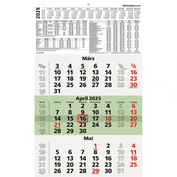 ZETTLER 3-Monats-Wandkalender 2025