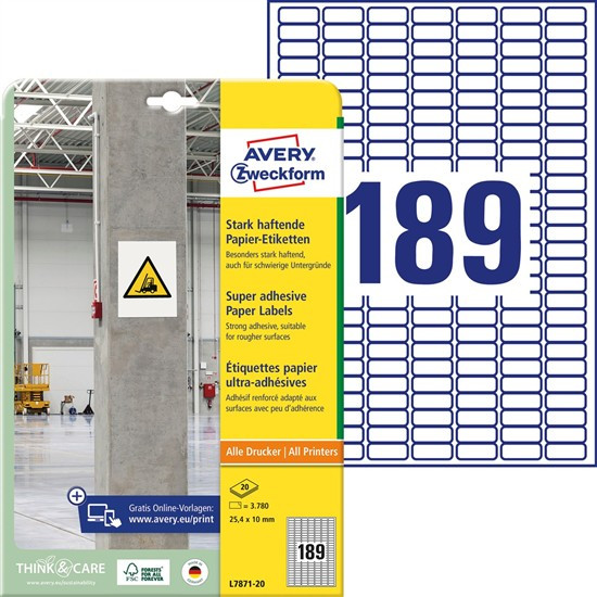 3780 AVERY® Zweckform Power-Etiketten L7871-20 weiß 25,4 x 10 mm