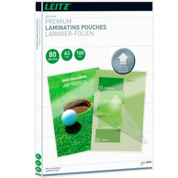 100 LEITZ Laminierfolien 7485 DIN A3 UDT 80 mic glänzend mit Zentrierhilfe