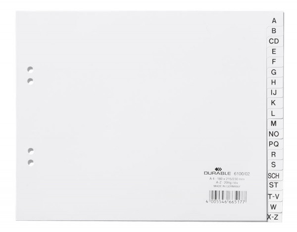 DURABLE Register A-Z 6100-02 DIN A4 weiß 20tlg